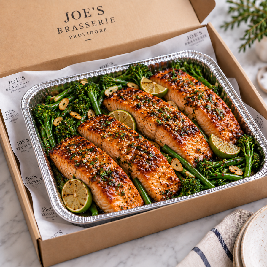 Lime & Soy Salmon Portions with Garlic Greens